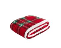 Koc MANTA w kratę czerwony z szerpą 150x200 cm