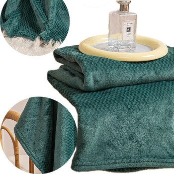 Koc Mikrofibra Pluszowy Drobna Kratka Pled Willy 200x220 Butelkowy - Spod Igły i Nitki