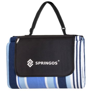 Koc piknikowy 220x180cm koc na plaże z niebieskimi pasami - Springos