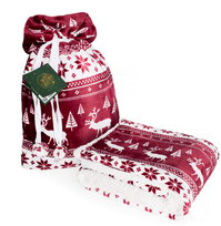 Koc świąteczny sherpa Saco w worku burgund 12x152 cm