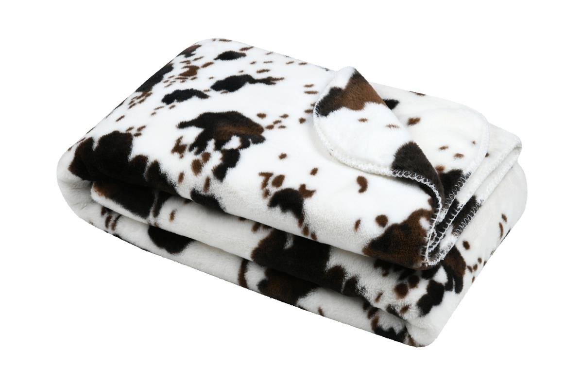 Koc Vache 130x160 cm futrzany beżowy miękki ciepły narzuta premium krowa
