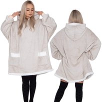 Kocobluza damska męska 2w1 koc i bluza z kapturem XXL ciepła jasnoszara
