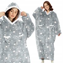 KOCOBLUZA KOC BLUZA OVERSIZE BLUZOKOC GRUBA CIEPŁA DŁUGA Z KAPTUREM GWIAZDY
