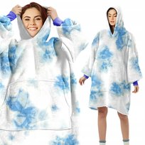 KOCOBLUZA KOC BLUZA OVERSIZE BLUZOKOC XXL DŁUGA Z KAPTUREM BIAŁO NIEBIESKI