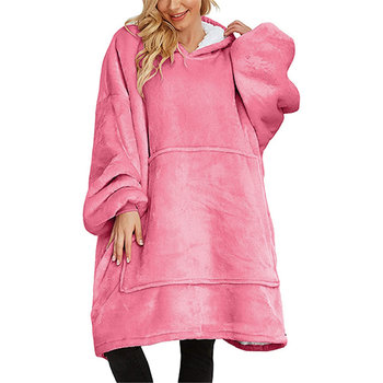 Kocobluza miękka gruba koc bluza z kapturem 2w1 różowa oversize futrzak - Zolta