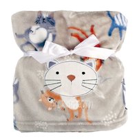 Kocyk dziecięcy 75x100 Ricco beżowy biały z mikrofibry z haftem aplikacją kotek