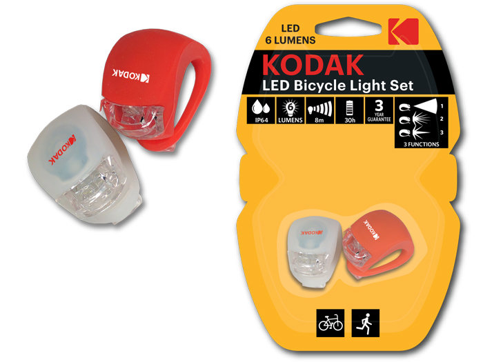 Kodak, Lampki rowerowe / na hulajnogę, Led przód + tył IP64, 2 szt.