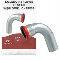Kolano nyplowe 22 90° jednokielichowe stal węglowa zaciskowe zacisk C-Press