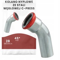 Kolano nyplowe 28 45° jednokielichowe stal węglowa zaciskowe zacisk C-Press