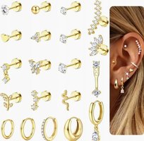 KOLCZYKI 20 SZTUK STAL CHIRURGICZNA PŁASKIE HELIX TRAGUS MUSZLA STOKROTKA Inna marka