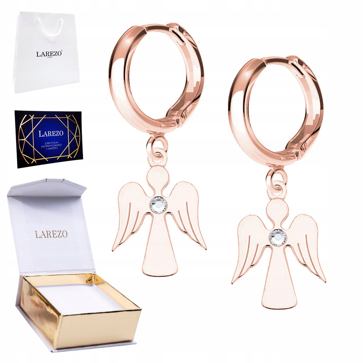 Kolczyki Aniołek Cyrkonia różowe złoto 925 Inna marka Moda Sklep
