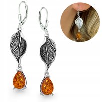 Kolczyki bursztyn srebrne zapięcie angielskie 925