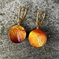 Kolczyki bursztyn srebro 925 pozłacane czarny dąb okrągłe wiszące 7597