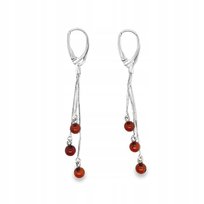 Kolczyki bursztyn srebro wiszące długie KULKA angielskie KONIAK