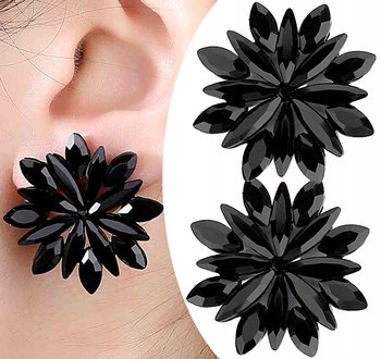 Kolczyki czarne bogate kwiaty cyrkonie kryształki - Edibazzar
