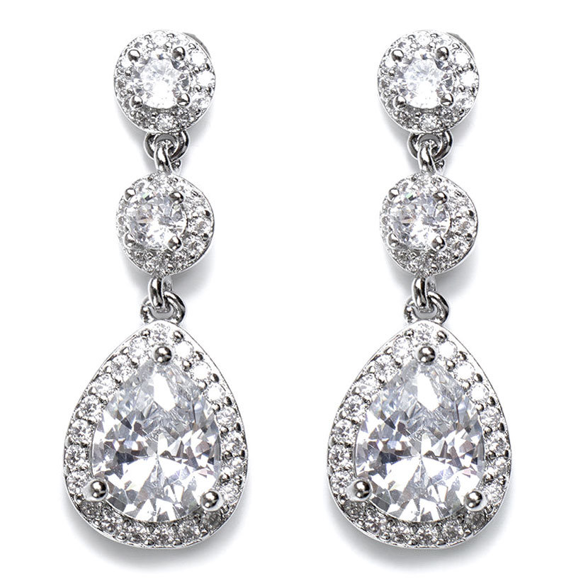 Kolczyki damskie ŚLUBNE srebrne długie CYRKONIE-Zdjęcie-0