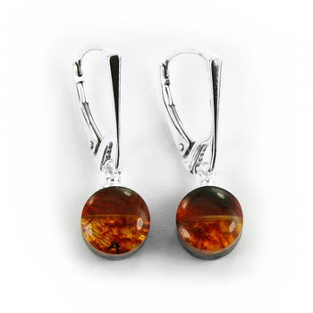 Kolczyki okrągłe wiszące z bursztynem i czarnym dębem 5366 - Galeria Bursztyn Tadeusz Dobkowski