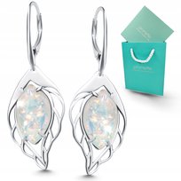 Kolczyki opal biały srebrne wiszące z opalem piękne liście srebro 925