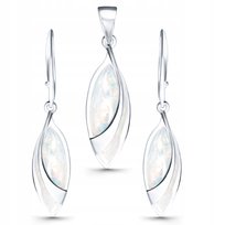 Kolczyki opal biały wisiorek zawieszka z opalem komplet biżuterii srebrnej