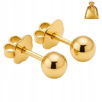 KOLCZYKI POZŁACANE ZE STALI CHIRURGICZNEJ KULKI, KULECZKI 4 MM WKRĘTKI Golden Celebrity
