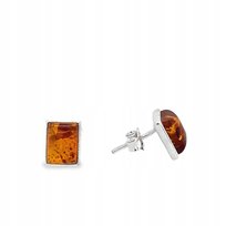 Kolczyki prostokątne srebrne z BURSZTYNEM SZTYFTY SREBRO 925 WKRĘTKI