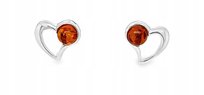 Kolczyki serca oczko srebrne z BURSZTYNEM SZTYFTY SREBRO 925 WKRĘTKI