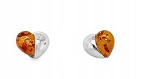 Kolczyki serca srebrne z BURSZTYNEM SZTYFTY SREBRO 925 WKRĘTKI