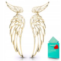 Kolczyki skrzydła duże wiszące srebrne pozłacane złote srebro 925 wkręty