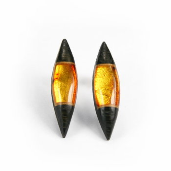 Kolczyki spławiki, srebro 925, bursztyn bałtycki, czarny dąb, sztyft 6351 - Galeria Bursztyn Tadeusz Dobkowski