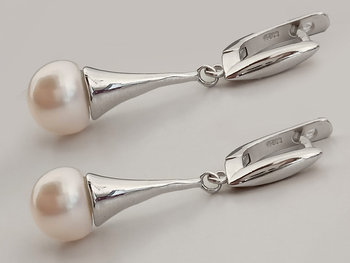 Kolczyki srebrne 925 wiszące eleganckie perełki białe naturalne perły - Lovrin