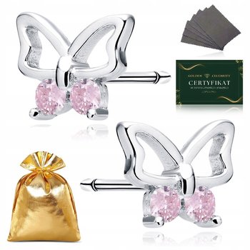 Kolczyki Srebrne Dla Dziewczynki Motylki Z Różową Cyrkonią Próba 925+Darmowe Dodatki - Golden Celebrity