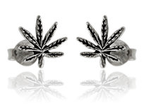 Kolczyki srebrne liście marihuany k3103