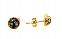 Kolczyki srebrne pozłacane sztyft baranek z bursztynem zielonym oczko