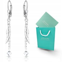 Kolczyki srebrne wiszące łańcuszki piórka listki srebro 925