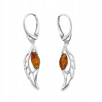 Kolczyki srebrne z BURSZTYNEM angielskie 925 eleganckie skrzydła