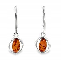 Kolczyki srebrne z BURSZTYNEM angielskie zapięcie delikatne koniak