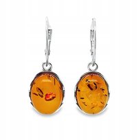 Kolczyki srebrne z BURSZTYNEM angielskie zapięcie KONIAKOWY delikatne