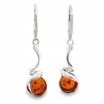 Kolczyki srebrne z BURSZTYNEM KONIAK angielskie SREBRO wiszące