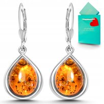 Kolczyki srebrne z bursztynem łezki srebro z naturalnym bursztynem 925