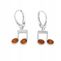 Kolczyki srebrne z BURSZTYNEM muzyczne zapięcie ANGIELSKIE 925 nutki
