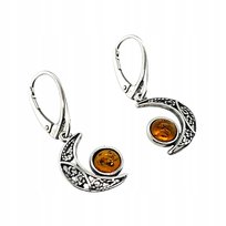 Kolczyki srebrne z BURSZTYNEM orientalne zapięcie Angielskie księżyc