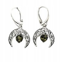 Kolczyki srebrne z BURSZTYNEM orientalne zapięcie Angielskie księżyc