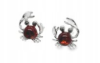 Kolczyki Srebrne z Bursztynem Sztyfty Srebro Krab Cyrkonia Wkrętki