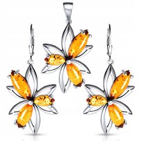 Kolczyki srebrne z bursztynem wisiorek zawieszka komplet bursztyn bałtycki