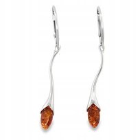 Kolczyki srebrne z BURSZTYNEM wiszące zapięcie Angielskie 925 długie