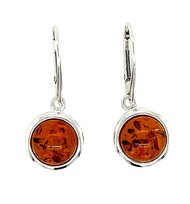 Kolczyki srebrne z BURSZTYNEM z oczkiem 925 zapięcie Angielskie piękne