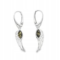 Kolczyki srebrne z BURSZTYNEM zielonym wiszące 925 zapięcie ANGIELSKIE