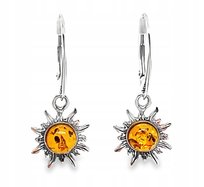 Kolczyki srebrne z naturalnym BURSZTYNEM zapięcie Angielskie słońce