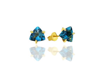 Kolczyki Topaz London Blue 3 ct. Trylion [Materiał: złoto 585] - Brazi Druse Jewelry