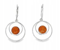 Kolczyki wiszące KOŁA srebrne 925 z bursztynem angielskie delikatne